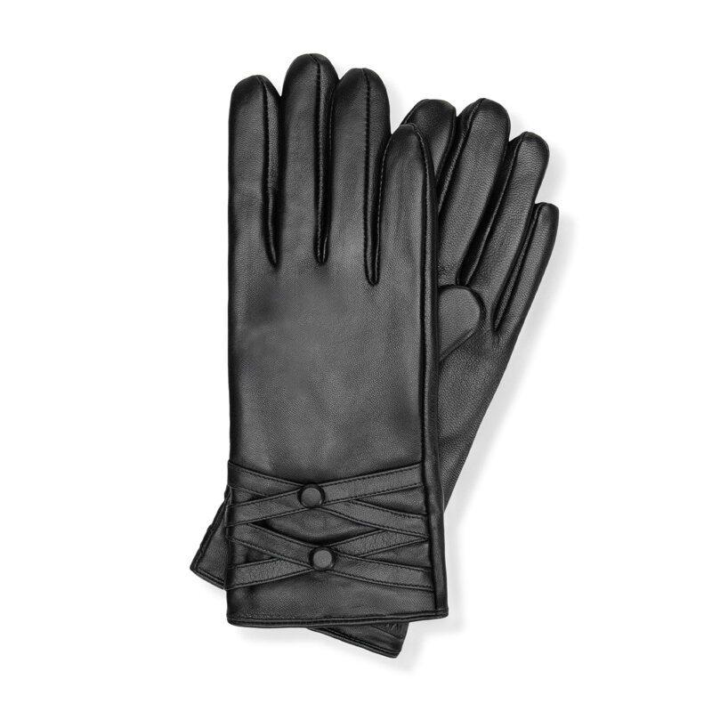 Ocieplane rękawiczki damskie ze skóry naturalnej czarne 39-6A-054-1