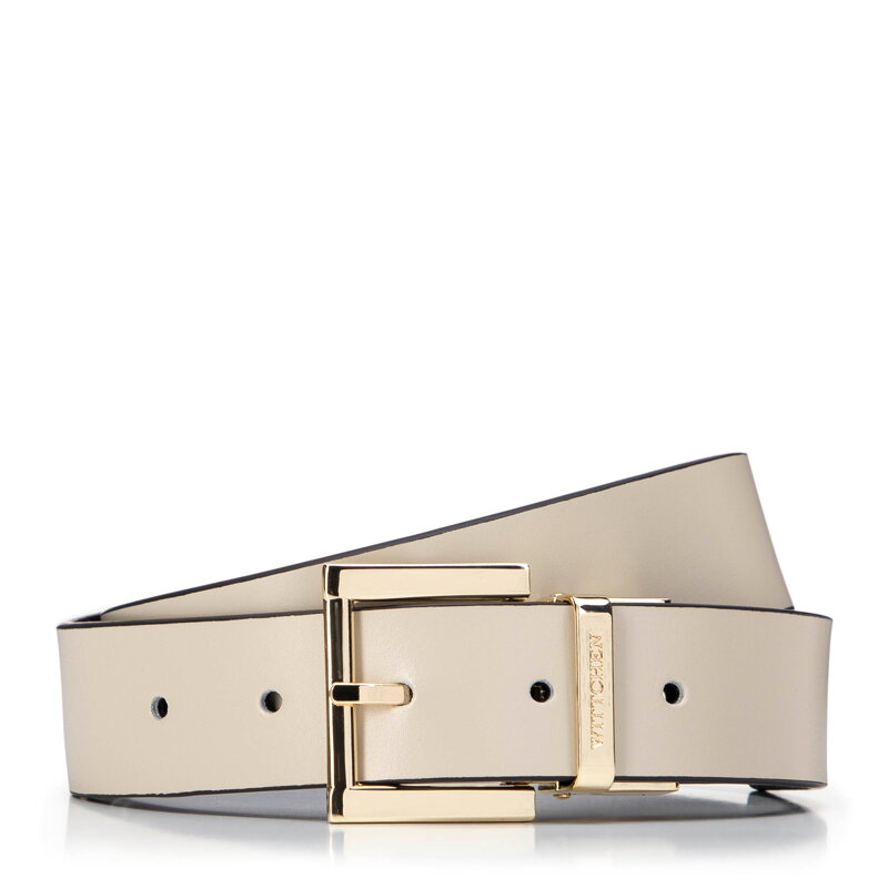 Damski pasek ze skóry z tłoczeniem beżowo - brązowy 99-8D-128-4