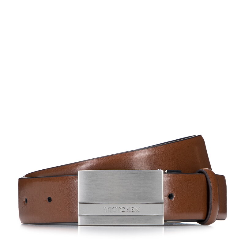 Męski pasek skórzany z metalową klamrą brązowy 95-8M-913-5