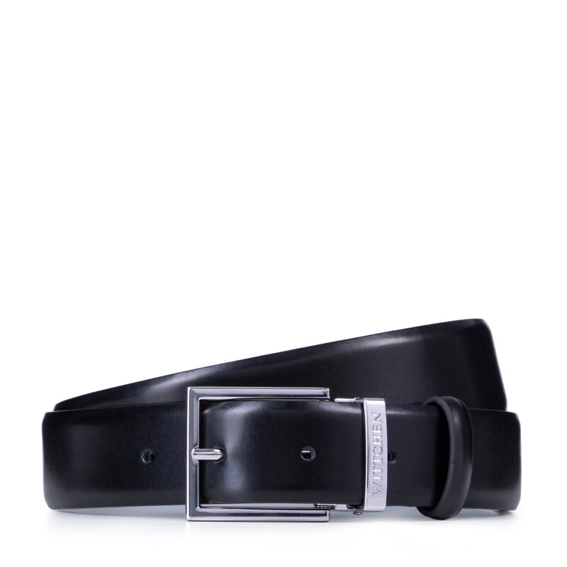 Męski pasek skórzany prosty czarny 98-8M-900-1