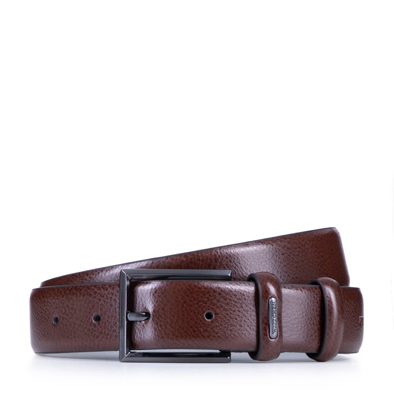 Męski pasek skórzany z geometryczną klamrą brązowy 98-8M-912-4