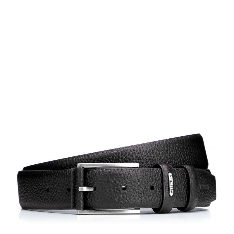 Pasek męski skórzany groszkowany z klasyczną klamrą czarny 102-8M-107-1