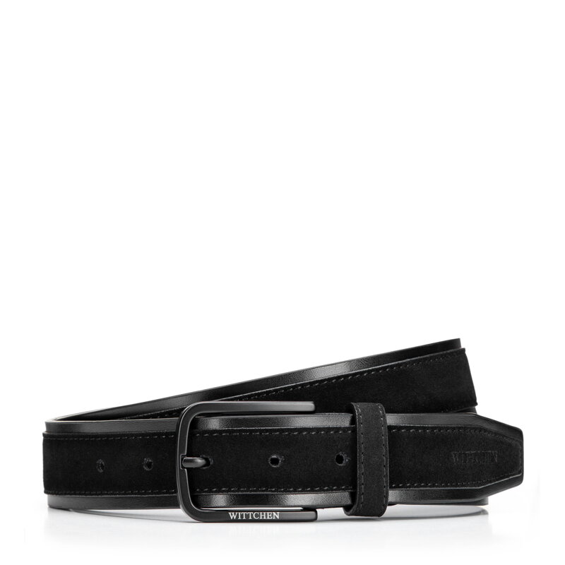 Pasek męski z naturalnej skóry o dwóch fakturach czarny 101-8M-203-1