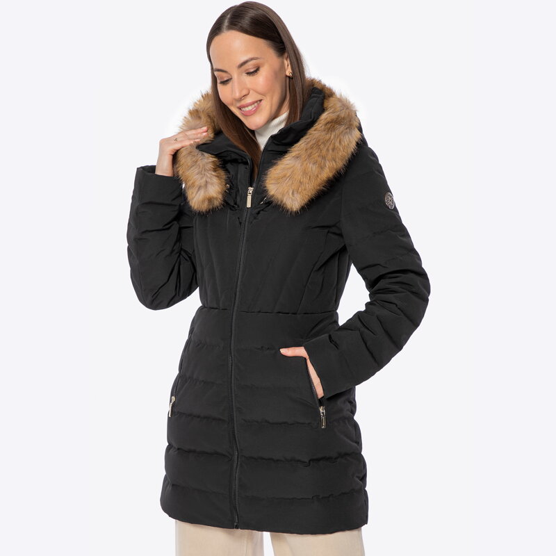 Pikowana kurtka z naturalnym puchem czarna 101-9D-201-1