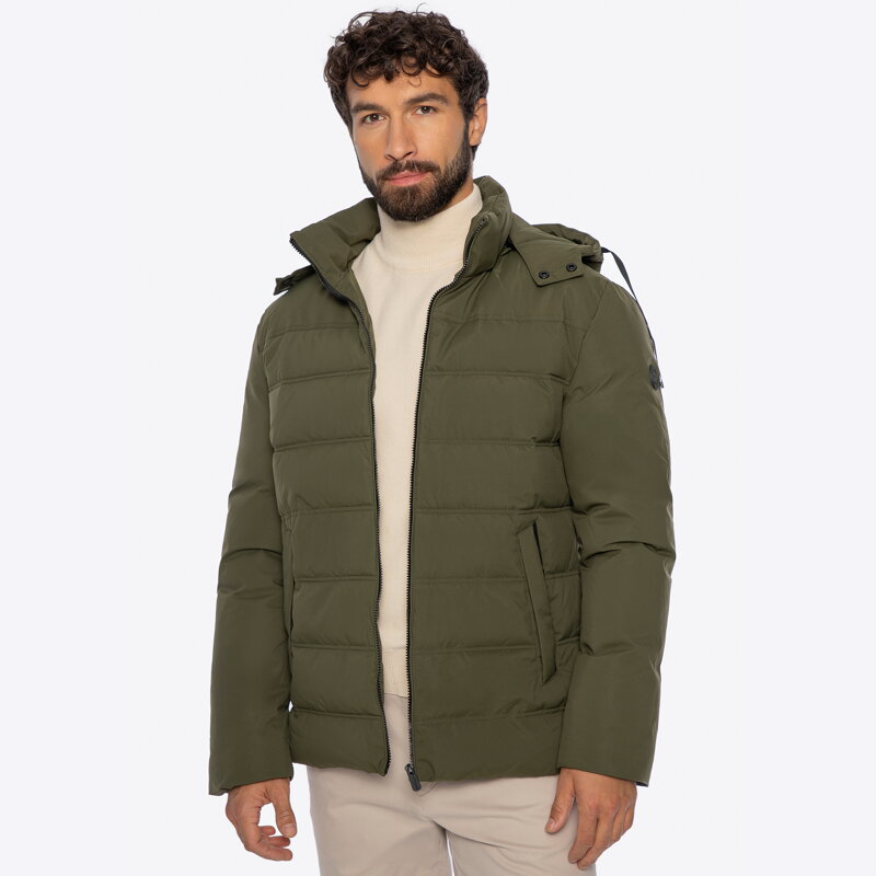 Pikowana męska kurtka z kapturem ciemnozielona 101-9D-350-Z