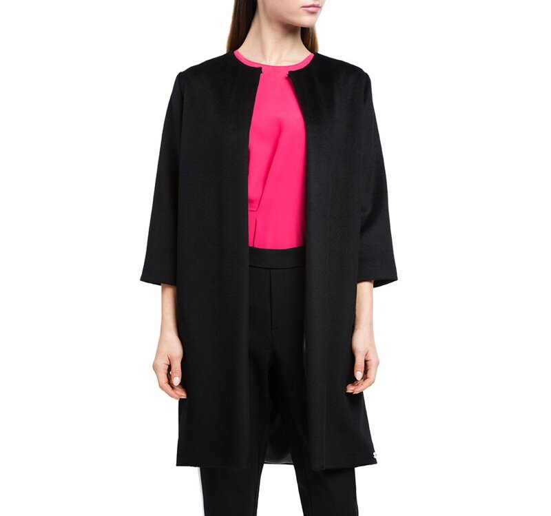 Wełniany płaszcz damski z domieszką poliestru czarny 84-9W-100-1