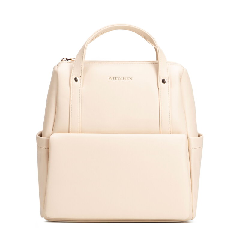 Plecak damski z imitacji skóry z kieszenią na klapę kremowy 102-4Y-903-0