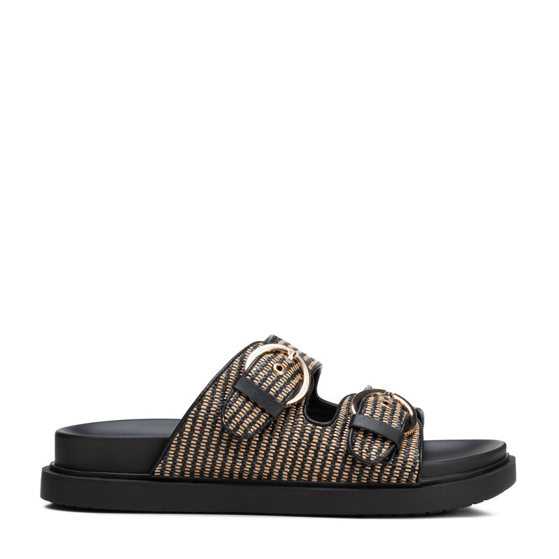 Plecione damskie klapki czarno - beżowe 100-DP-402-1