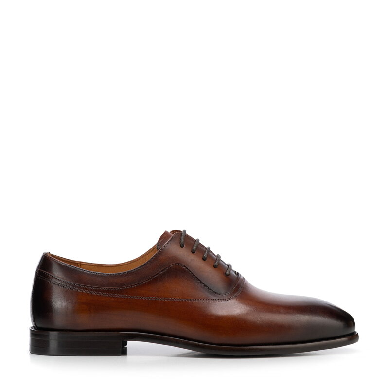 Męskie półbuty ze skóry naturalnej typu oxford jasny brąz 103-M-301-5