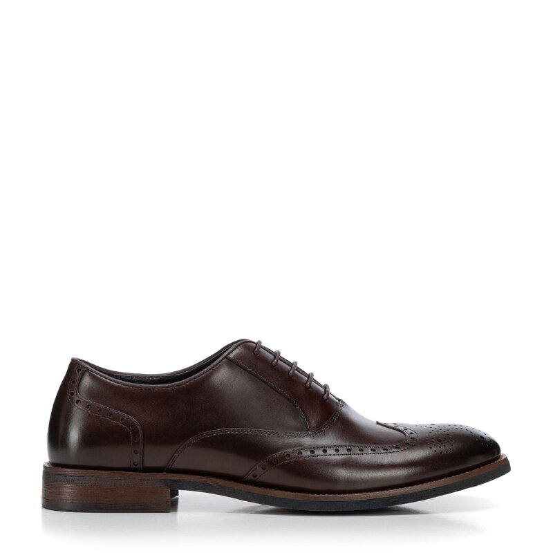 Eleganckie męskie półbuty oxfordy z perforacją ciemny brąz 103-M-503-4