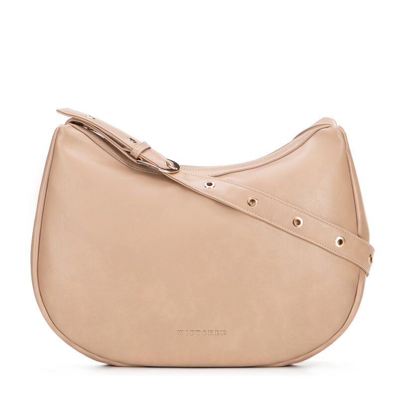 Półokrągła torebka na ramię z imitacji skóry beżowa 101-4Y-431-9