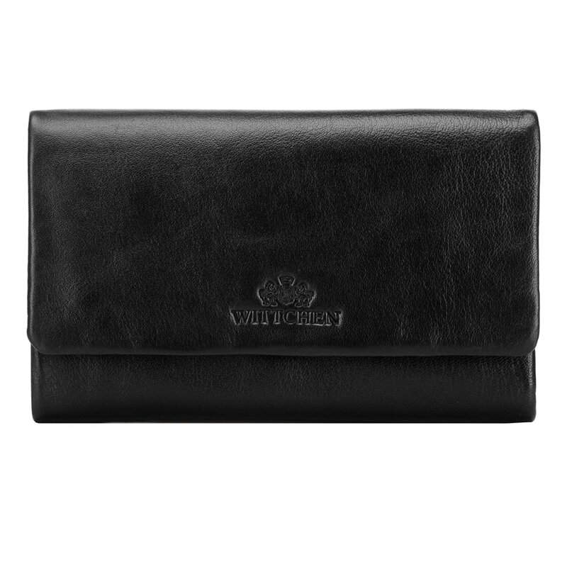 Damski portfel ze skóry prosty czarny 26-1-442-1