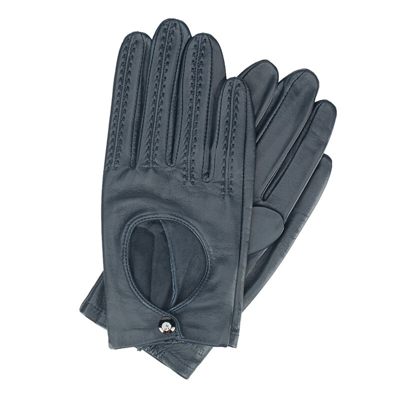 Rękawiczki samochodowe damskie ze skóry licowej granatowe 46-6L-290-GC