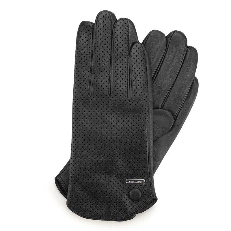 Damskie rękawiczki skórzane dziurkowane 45-6-522-1