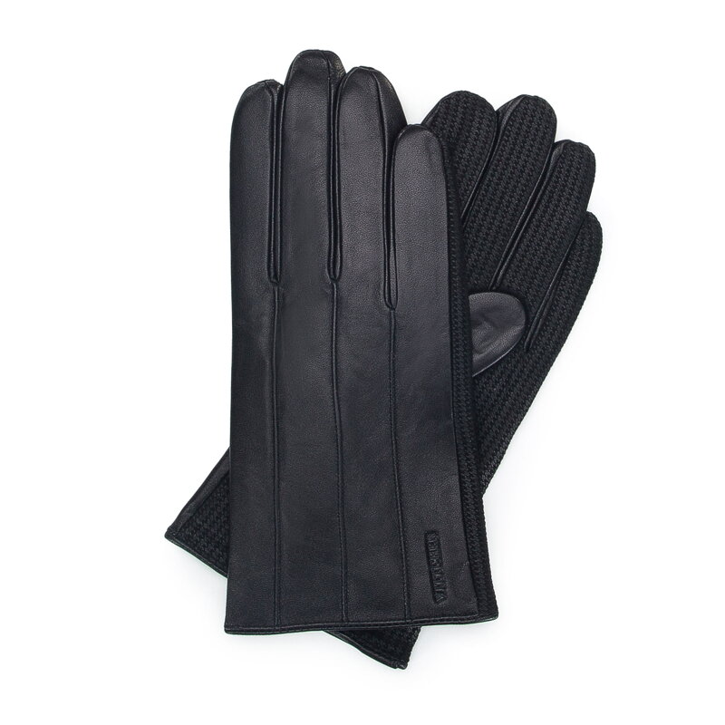 Rękawiczki męskie ze skóry naturalnej czarne 39-6-210-1