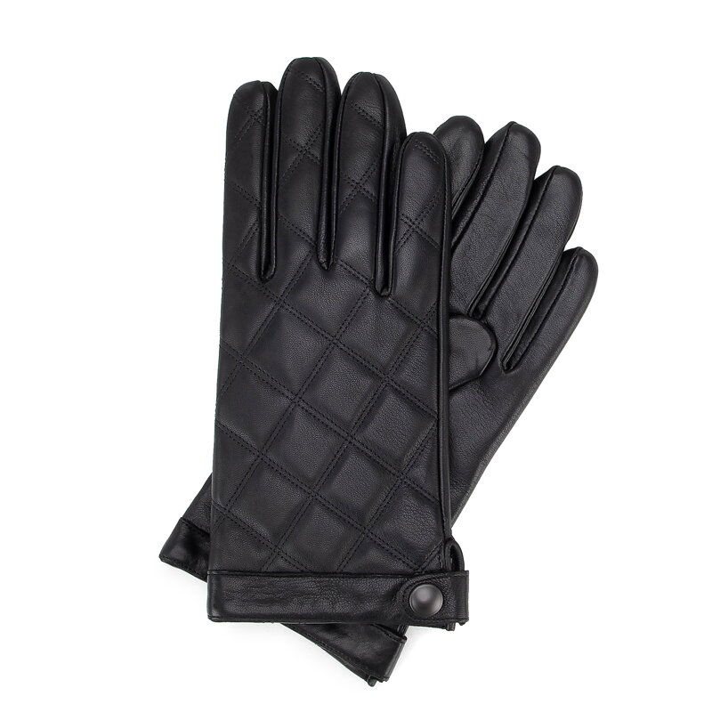 Męskie rękawiczki ze skóry pikowane czarne 44-6A-710-1