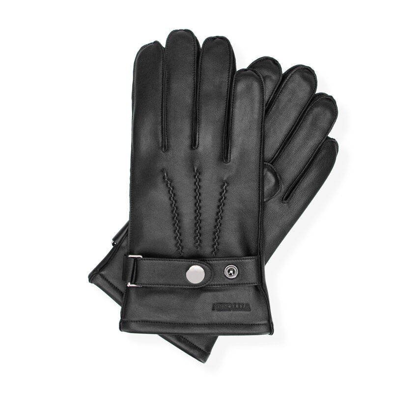 Rękawiczki ze skóry naturalnej z dekoracyjnymi przeszyciami czarne 39-6A-044-1