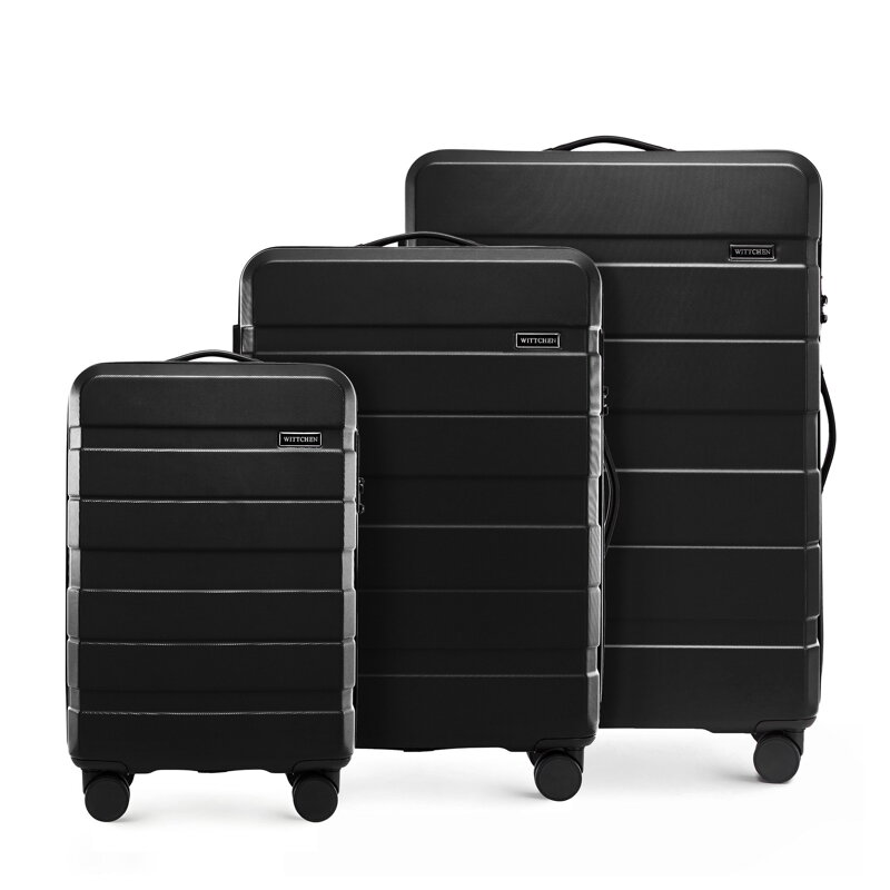 Zestaw walizek z ABS-u w poziome pasy czarny 56-3A-10S-10 Zestaw walizek z ABS-u w poziome pasy czarny 56-3A-10S-10