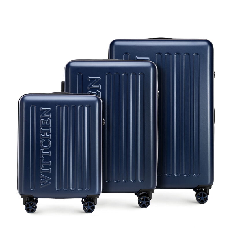 Zestaw walizek z ABS-u z tłoczonym logo granatowy 56-3A-50S-90 Zestaw walizek z ABS-u z tłoczonym logo granatowy 56-3A-50S-90