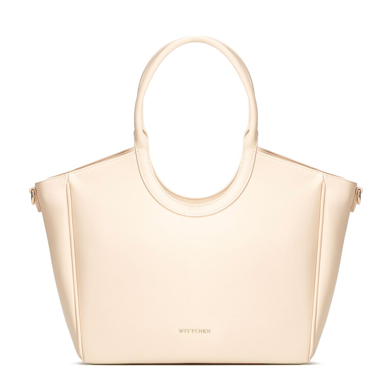 Shopperka damska z ekoskóry z okrągłymi rączkami kremowa 102-4Y-904-0