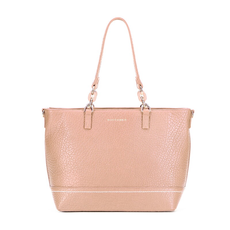 Shopperka z ekoskóry z dekoracyjnym elementem łańcuszka różowa 101-4Y-710-P