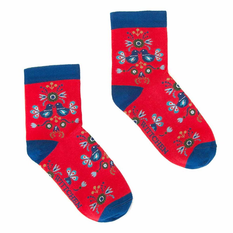 Damskie skarpetki w ludowy wzór czerwone 92-SK-002-X2