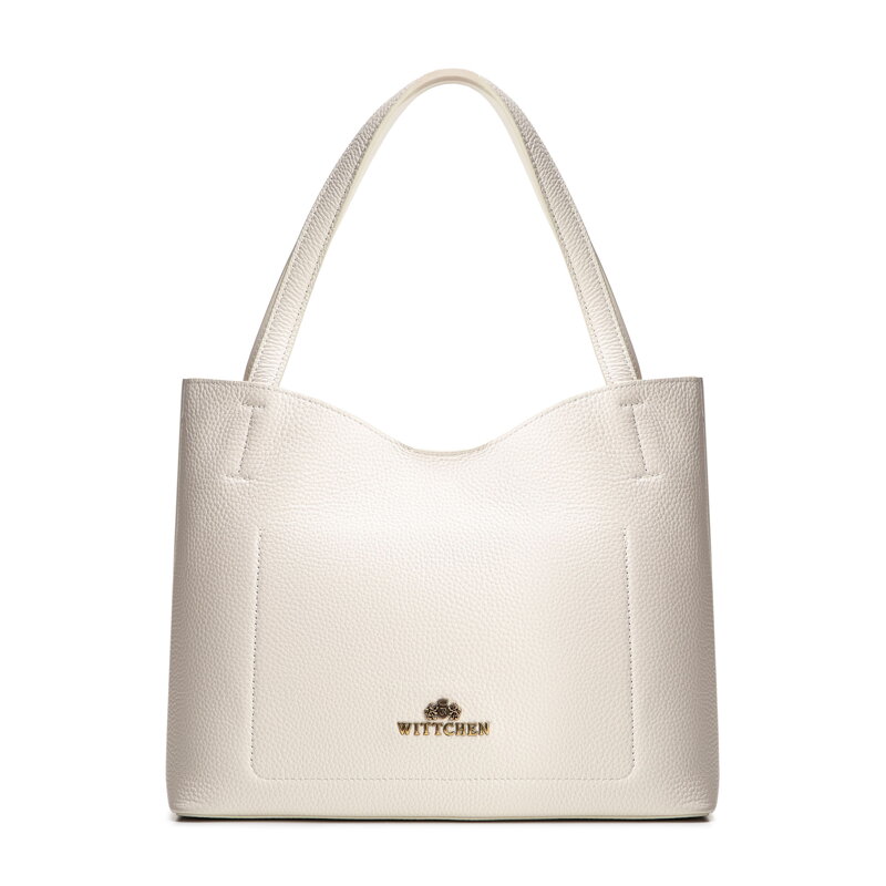 Kožená shopper kabelka s vreckom krémová 100-4E-219-0