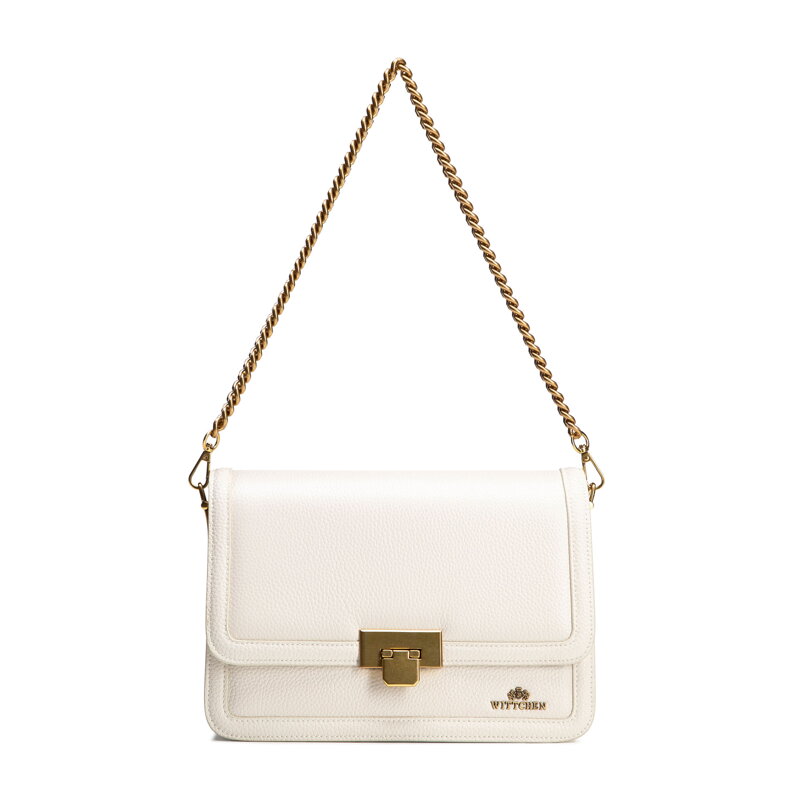 Kožená crossbody kabelka s retiazkou, krémová 100-4E-206-0