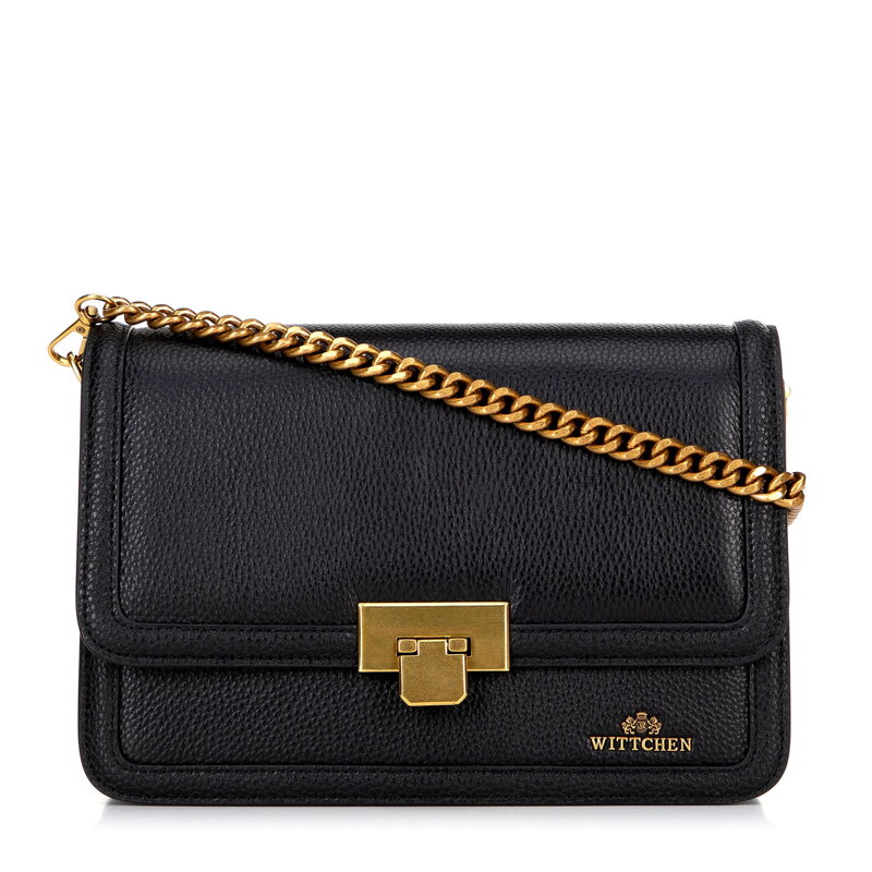 Skórzana torebka crossbody z łańcuszkiem czarna 100-4E-206-1G Skórzana torebka crossbody z łańcuszkiem czarna 100-4E-206-1G
