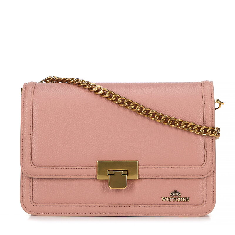 Skórzana torebka crossbody z łańcuszkiem różowa 100-4E-206-P Skórzana torebka crossbody z łańcuszkiem różowa 100-4E-206-P