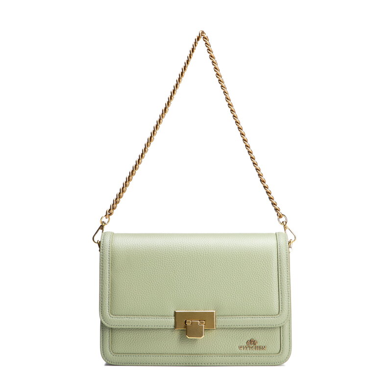 Kožená crossbody kabelka s retiazkou zelená 100-4E-206-Z