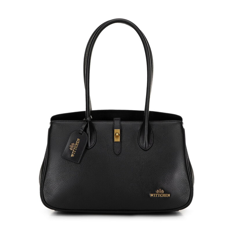 Skórzana torebka shopper z chwostem czarna 100-4E-229-1 Skórzana torebka shopper z chwostem czarna 100-4E-229-1