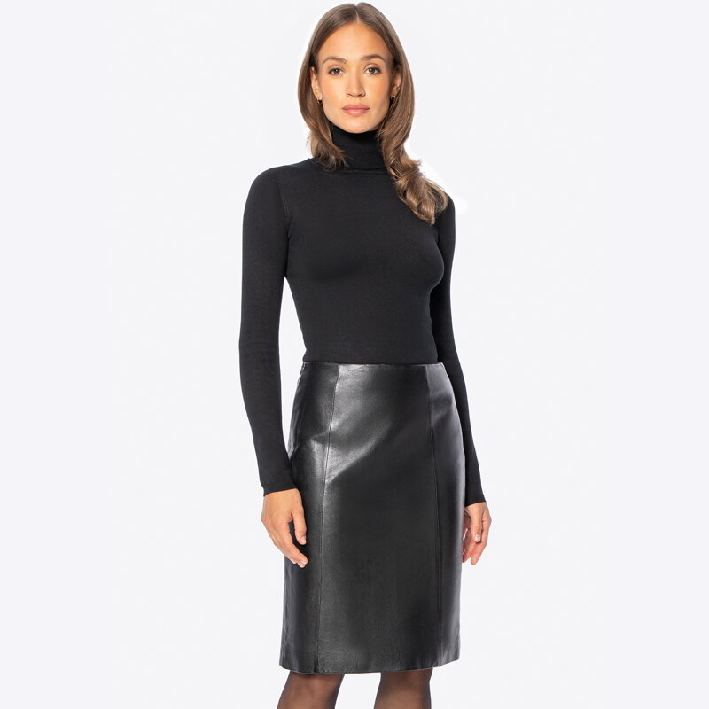 Spódnica ze skóry naturalnej ołówkowa czarna 29-09-401-1