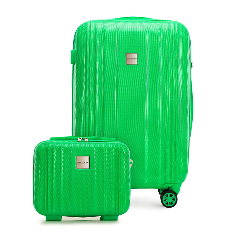 Średnia walizka i kosmetyczka z polikarbonu tłoczone zielone 56-3P-302-85K