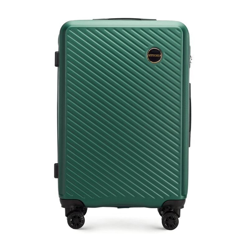 Średnia walizka z ABS-u w ukośne paski ciemnozielona 56-3A-742-85