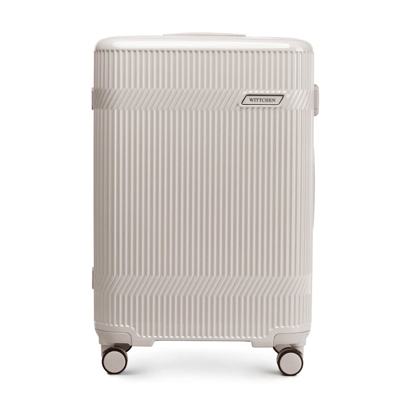 Średnia walizka z polikarbonu o błyszczącym wykończeniu beżowa 56-3P-012-01