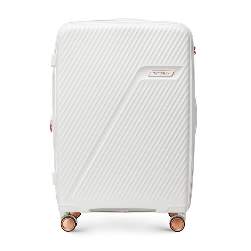 Średnia walizka z polipropylenu w ukośne pasy kremowo - złota 56-3T-502-89G Średnia walizka z polipropylenu w ukośne pasy kremowo - złota 56-3T-502-89G