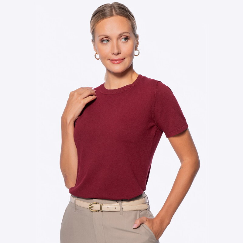 Sweter damski na krótki rękaw z wiskozy i nylonu czerwony 29-99-004-3 Sweter damski na krótki rękaw z wiskozy i nylonu czerwony 29-99-004-3