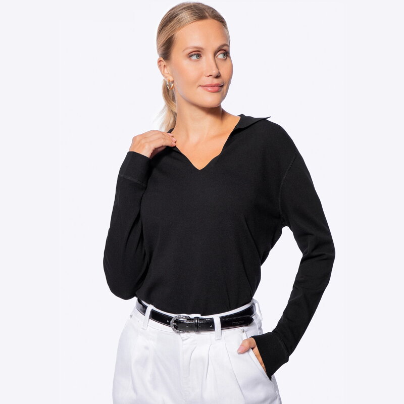Sweter damski z dekoltem V-neck z wiskozy i nylonu czarny 29-99-005-1 Sweter damski z dekoltem V-neck z wiskozy i nylonu czarny 29-99-005-1