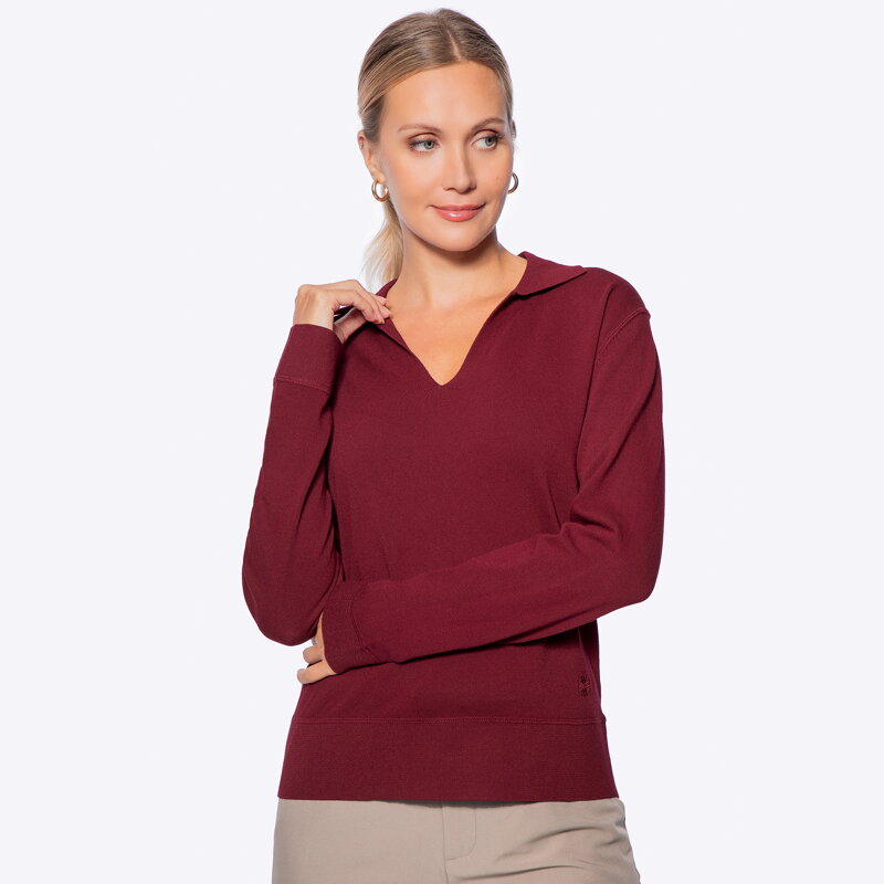 Sweter damski z dekoltem V-neck z wiskozy i nylonu bordowy 29-99-005-3 Sweter damski z dekoltem V-neck z wiskozy i nylonu bordowy 29-99-005-3