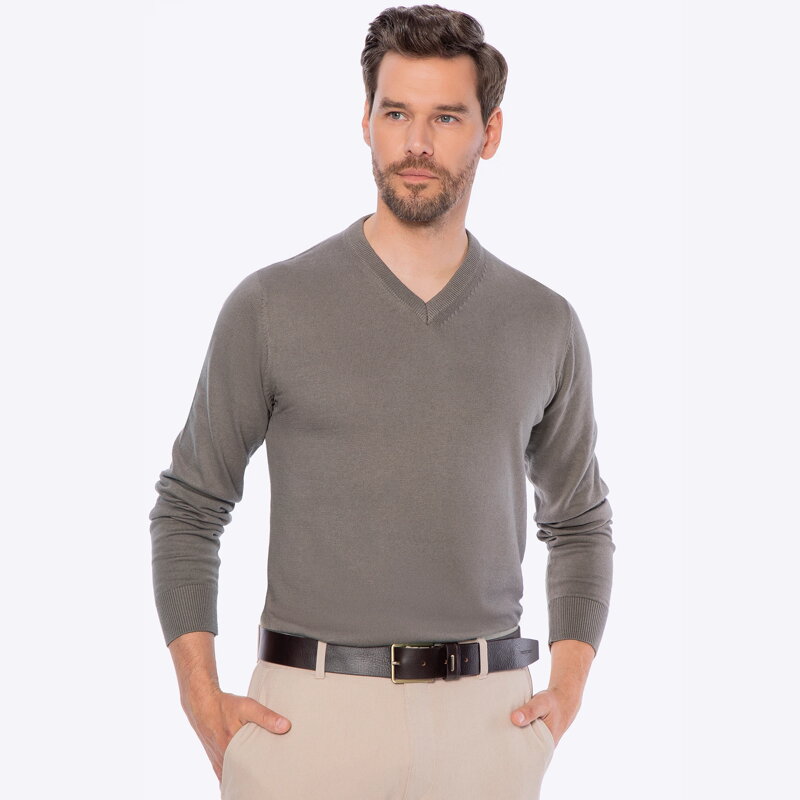Sweter męski bawełniany z kaszmirem ciemny beż M0-99-104-9 Sweter męski bawełniany z kaszmirem ciemny beż M0-99-104-9