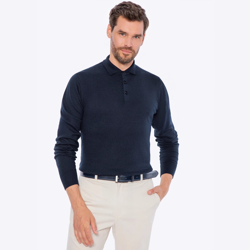 Sweter męski z bawełny z domieszką kaszmiru granatowy M0-99-106-N Sweter męski z bawełny z domieszką kaszmiru granatowy M0-99-106-N