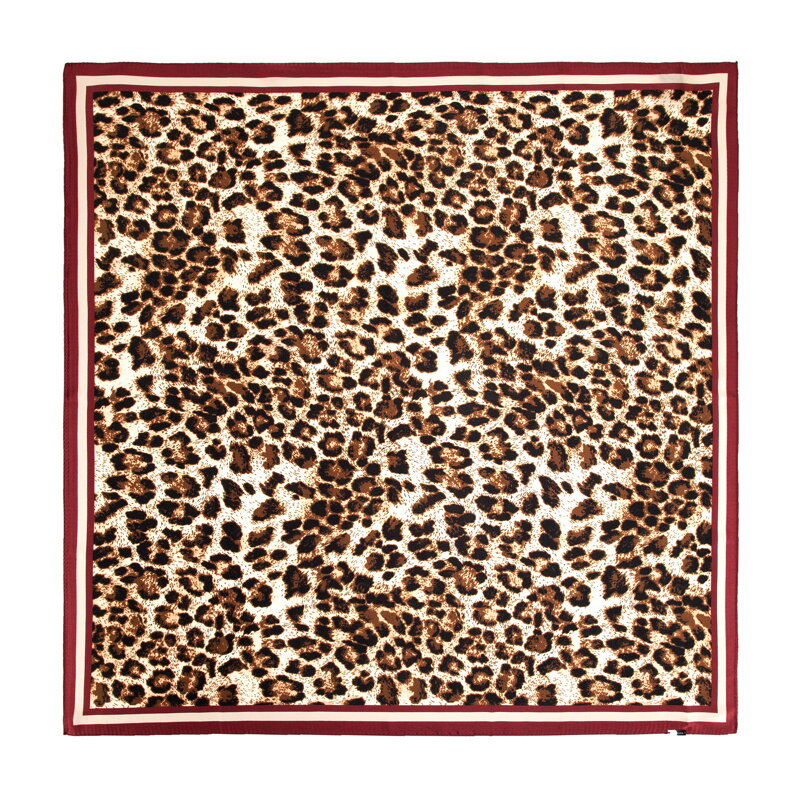 Jedwabna chusta damska w panterkę brązowo - czerwona 103-7D-S02-X3