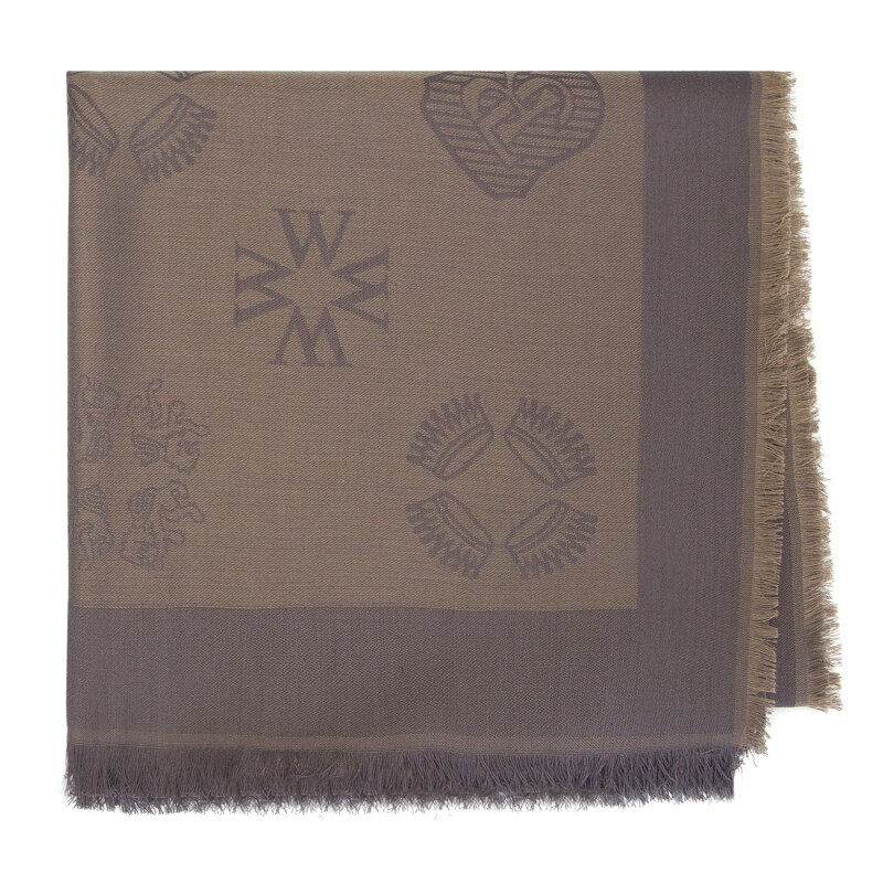 Damska chusta z jedwabiem tkana w monogram szaro-oliwkowa 93-7F-008-4