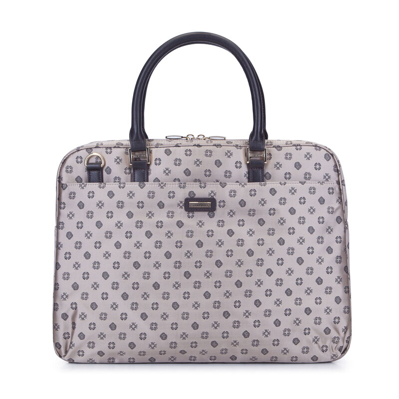 Damska torba na laptopa 14" ze skóry i żakardu z monogramem 93-4-252-9 Damska torba na laptopa 14" ze skóry i żakardu z monogramem 93-4-252-9