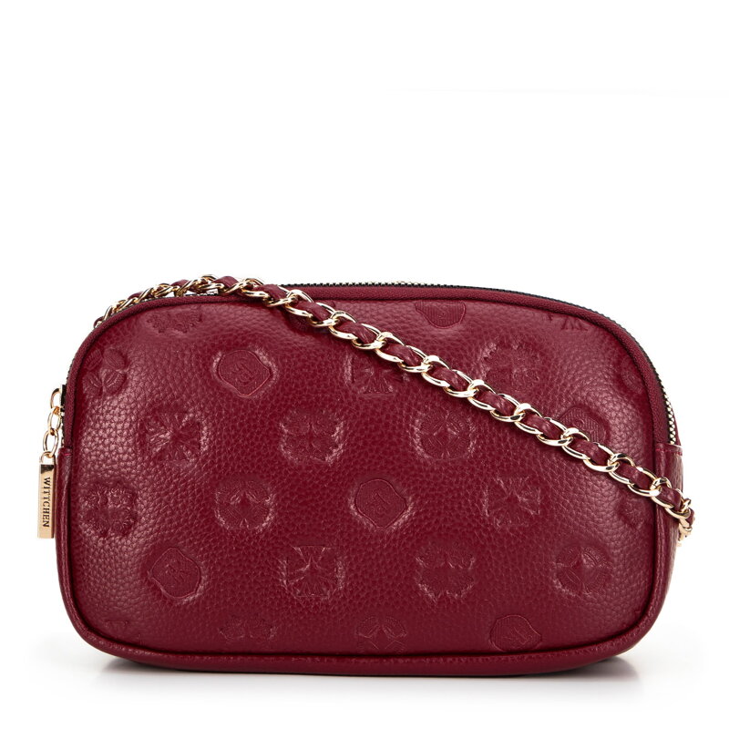 Dámska kožená crossbody na retiazke bordová 99-4E-305-3