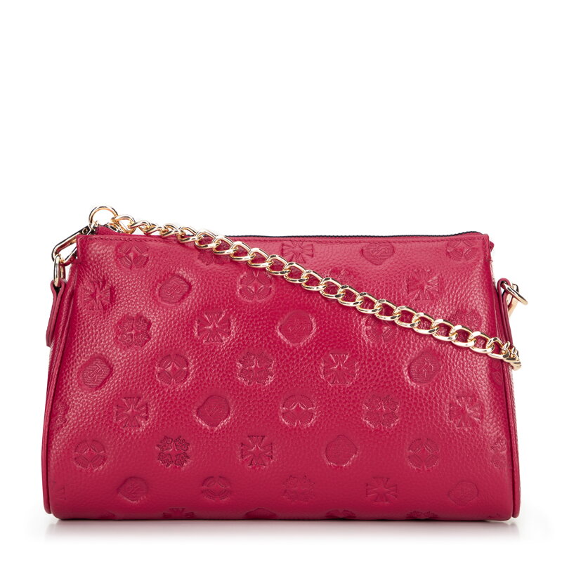 Kožená crossbody kabelka s razbou malinová 99-4E-307-33