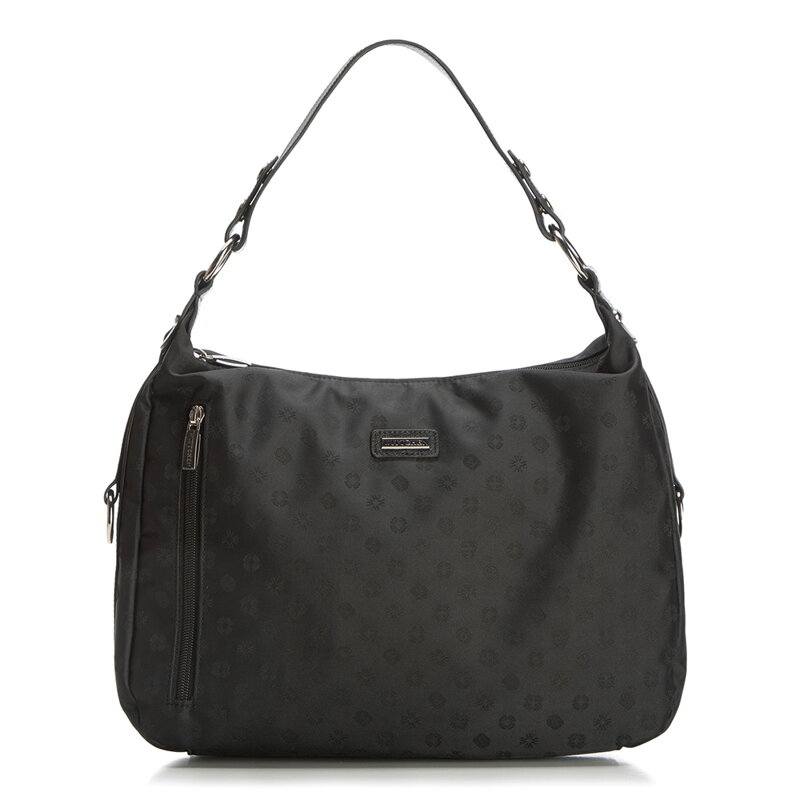 Klasyczna torebka z żakardu i skóry licowej czarna 88-4E-903-1