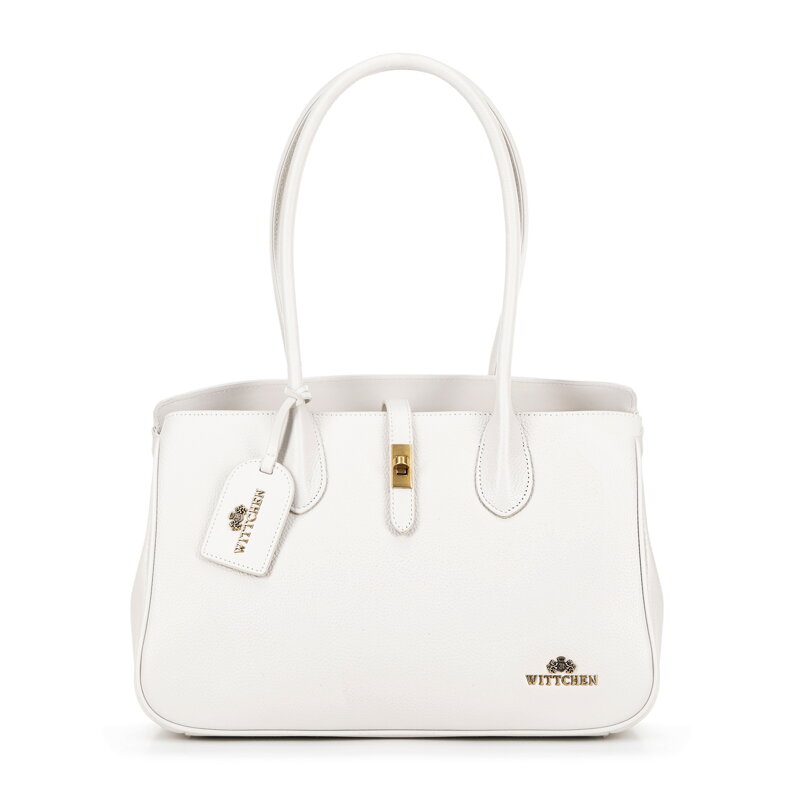 Skórzana torebka shopper z chwostem złamana biel 100-4E-229-0 Skórzana torebka shopper z chwostem złamana biel 100-4E-229-0
