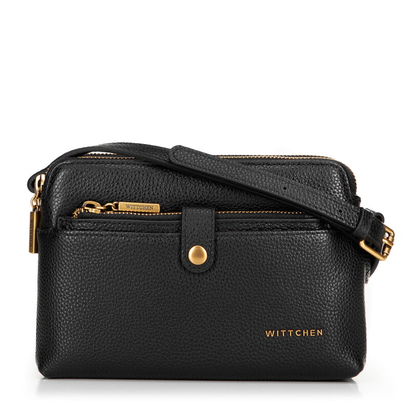 Damska torebka crossbody ze skóry dwukomorowa czarna 100-4E-631-1 Damska torebka crossbody ze skóry dwukomorowa czarna 100-4E-631-1